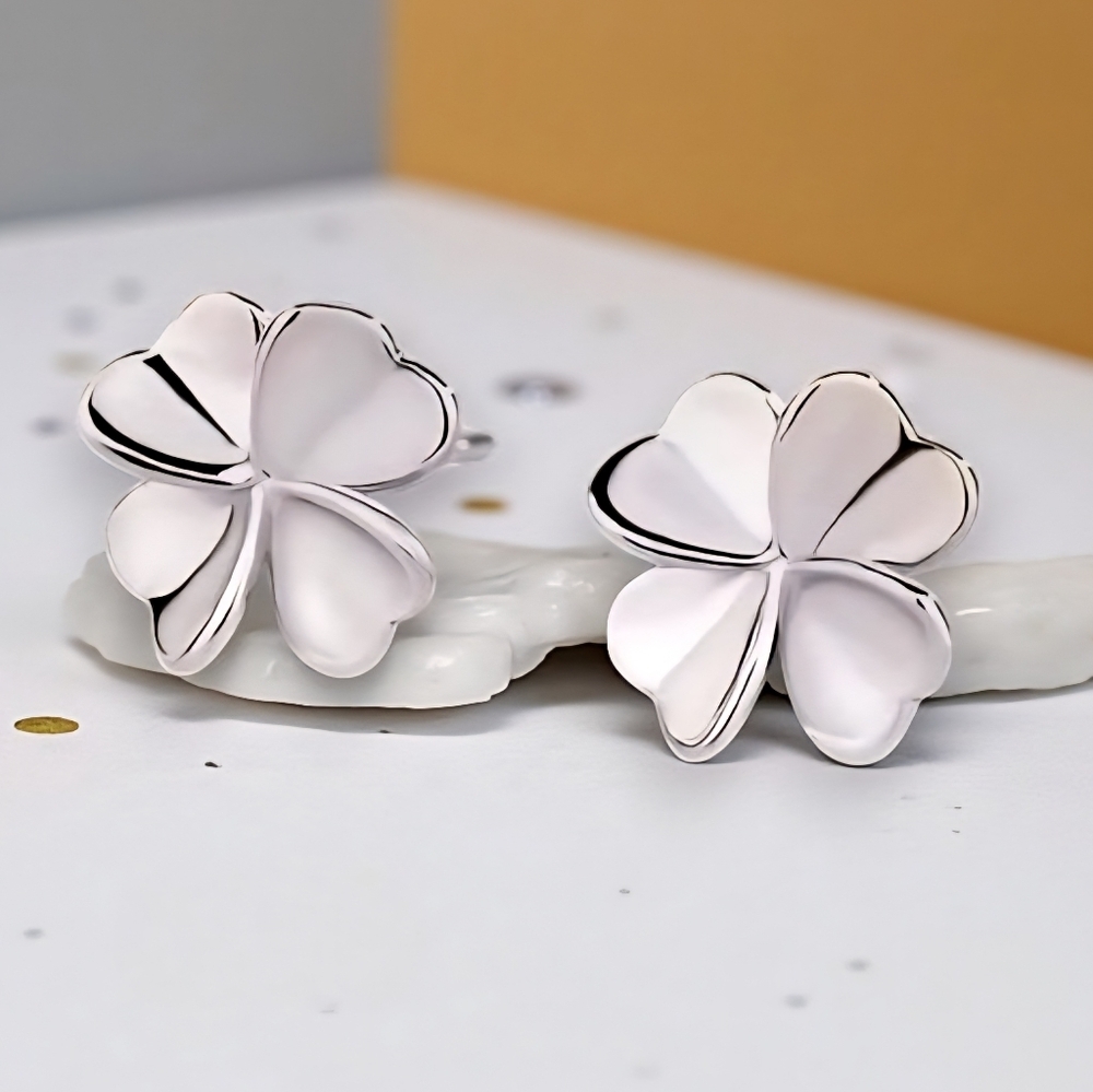 S925 Silver Four-Leaf Clover Stud Earrings Dainty Trendy Lucky Charm Jewelry